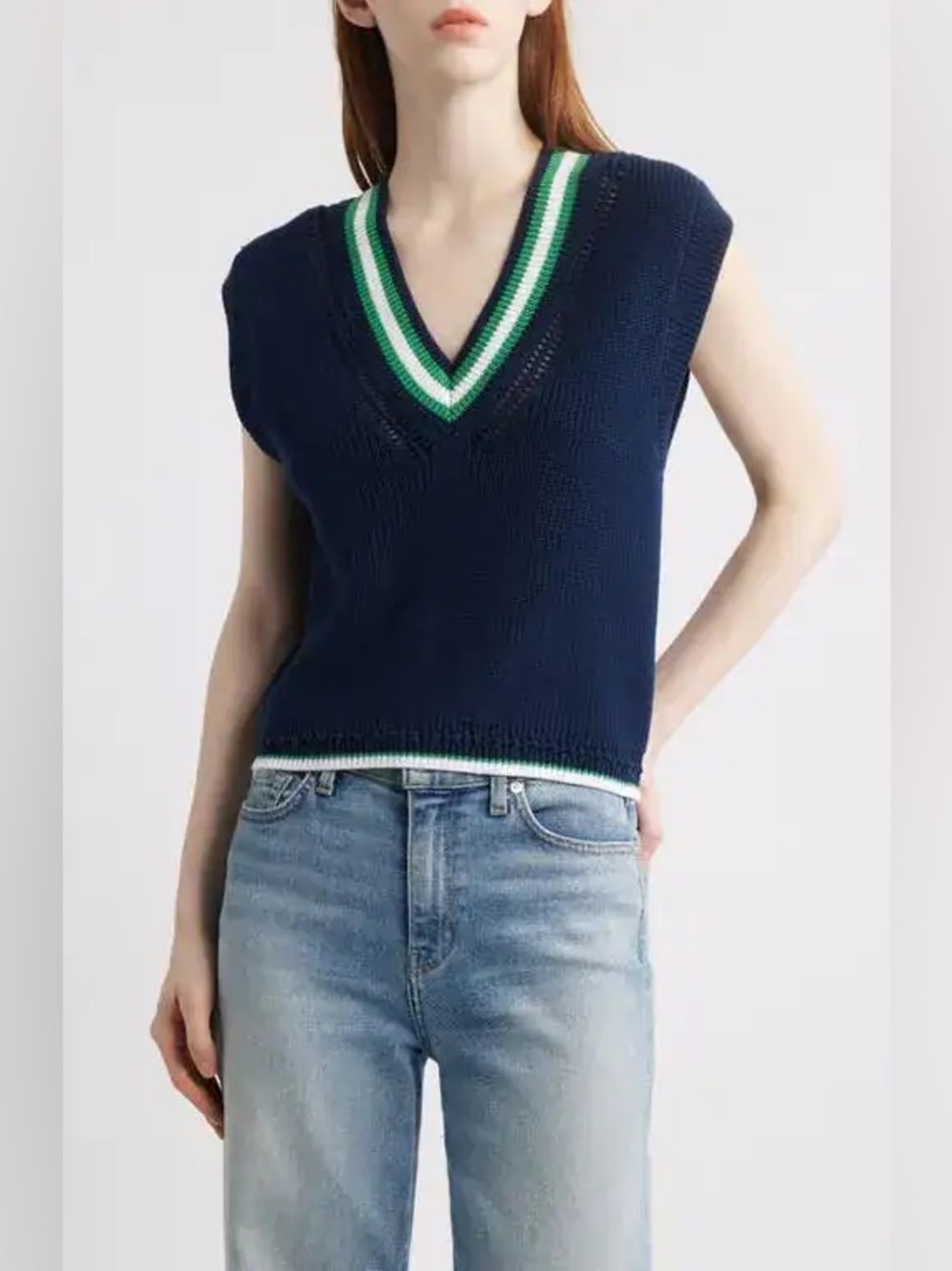 525 America Navy Knit V‑Neck Vest Top Size Large